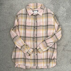 American Eagle Plaid Button-Up Shirt in Pink and Yellow